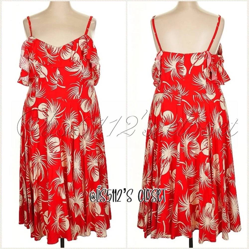 Trashy Diva Hollywood Circle Polka Dot Palm Print Rockabilly Retro Dress Sz 24 - Picture 11 of 13